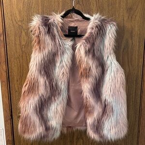 Forever 21 Pink, Blue and Gray Faux Fur Vest